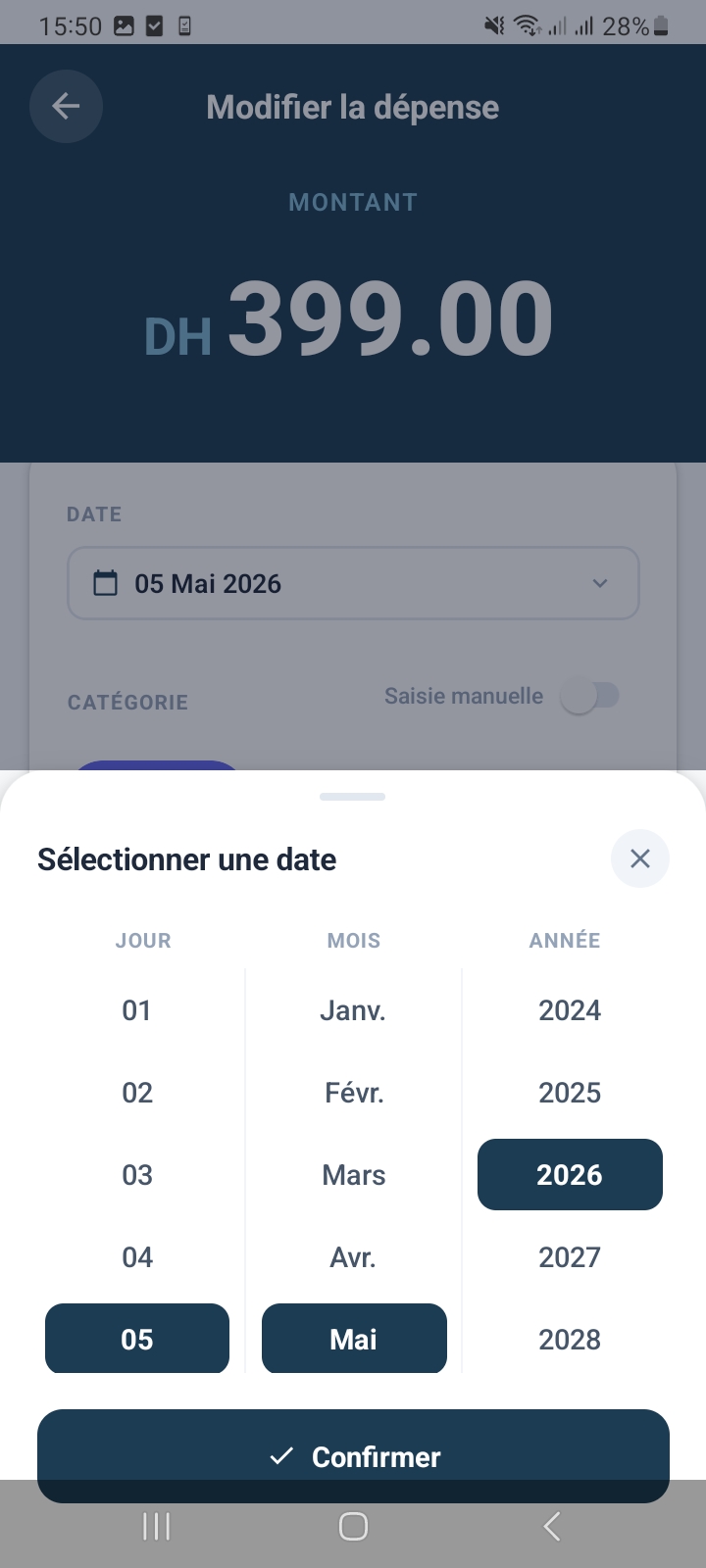 Edit expense date picker